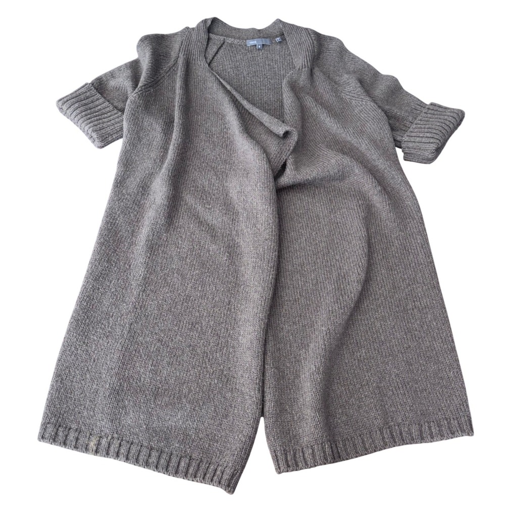 Vince | Taupe Brown | Wool Blend | Open Front Drape Cardigan | Short Sleeve | M - Picture 2 of 10